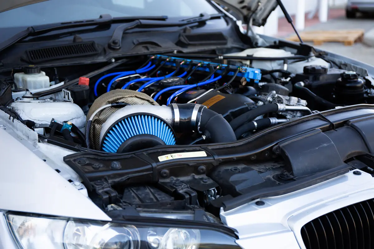BMW engine bay with intake